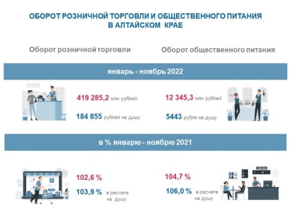 Оборот розничной торговли и общественного питания по Алтайскому краю за январь-ноябрь 2022 года