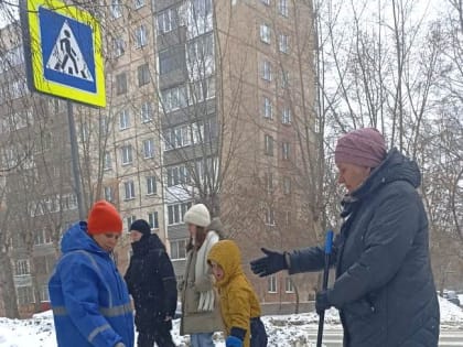 Общественники провели санитарную акцию по очистке от снега и льда подходов к пешеходным переходам