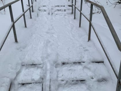 Бийчане жалуются на засыпанную снегом и неосвещенную лестницу по пути в школу