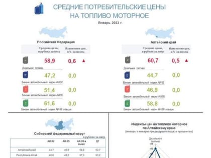 О потребительских ценах на бензин и дизельное топливо  в Алтайском крае в январе 2023 года
