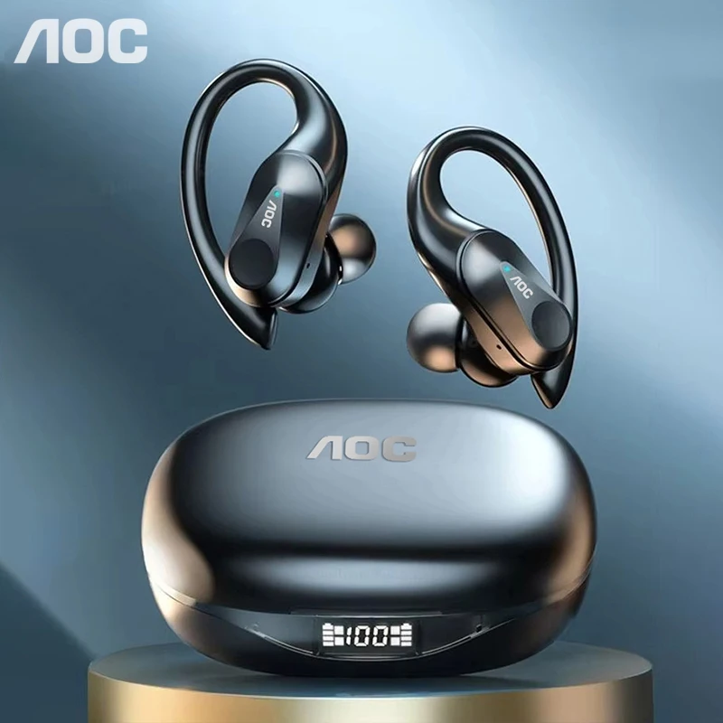 초이스 AOC 스포츠 헤드셋 무선 블루투스 6.0 이어폰 방수 LED 배터리 디스플레이 게이밍 저지연 헤드폰 LP75 무선 이어폰