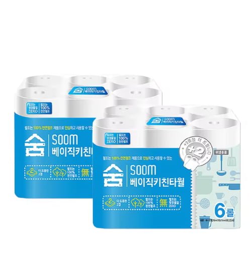 Soom 베이직 키친타올 6롤 2팩 천연펄프 무형광(5,925원/무료) coxo 09:45:44 232 Soom 베이직 키친타올 6롤 2팩 천연펄프 무형광(5,925원/무료) coxo 09:45:44 232