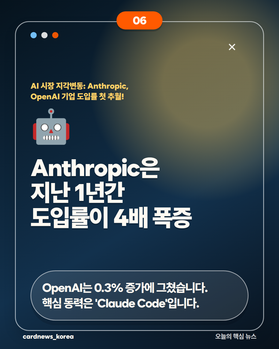 AI 시장 지각변동: Anthropic, OpenAI 기업 도입률 첫 추월! 카드뉴스 6번
