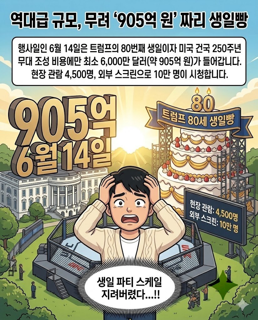 트럼프 80세 생일, 백악관 앞마당에 UFC 옥타곤이?! 세금 논란부터 역사적 변신까지 카드뉴스 3번