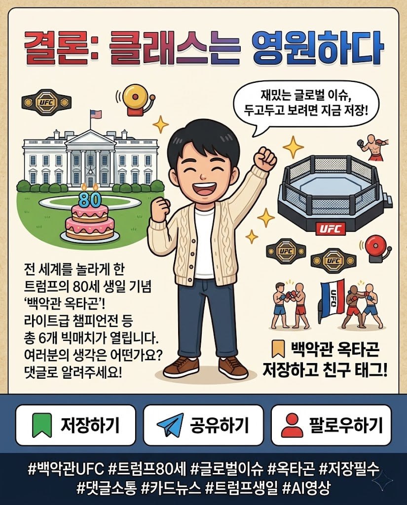 트럼프 80세 생일, 백악관 앞마당에 UFC 옥타곤이?! 세금 논란부터 역사적 변신까지 카드뉴스 6번