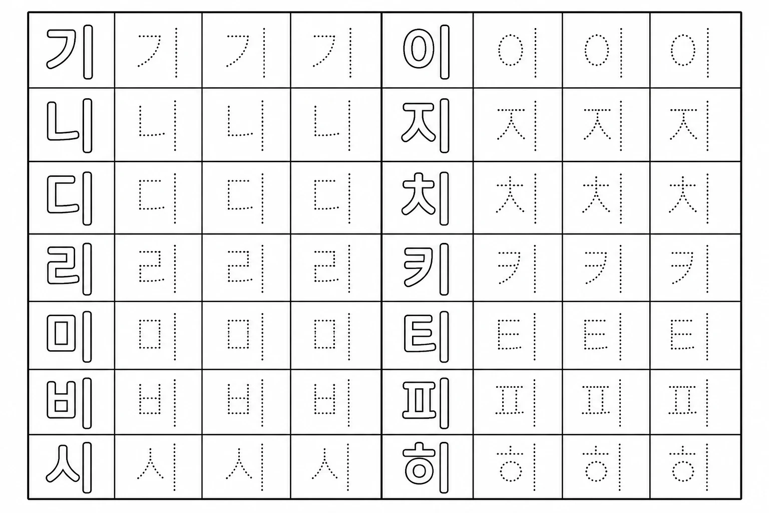 숫자·학습 한글 기~히 따라쓰기 도안 색칠공부 도안