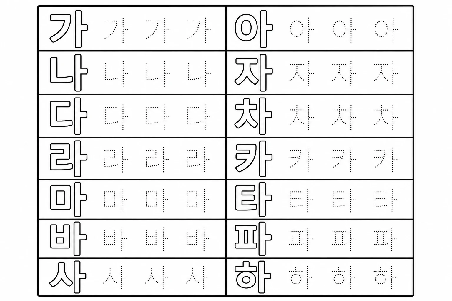 숫자·학습 한글 가~하 따라쓰기 도안 색칠공부 도안