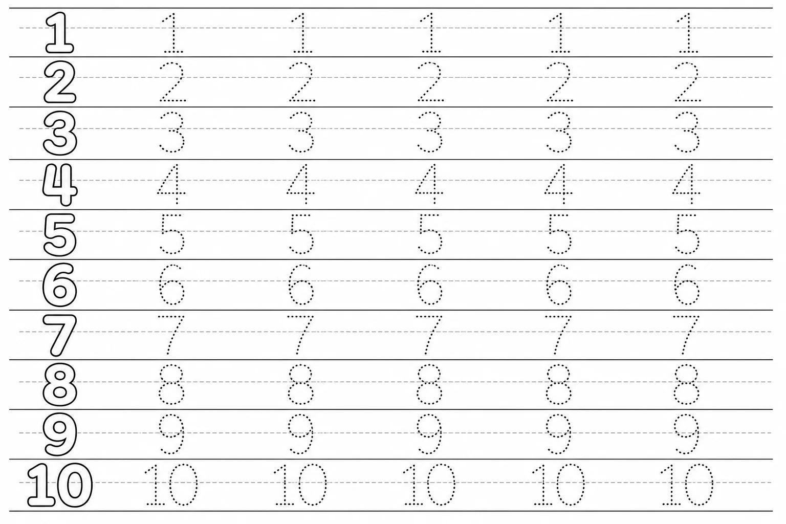 숫자·학습 1-10 점선 숫자 따라쓰기 도안 색칠공부 도안