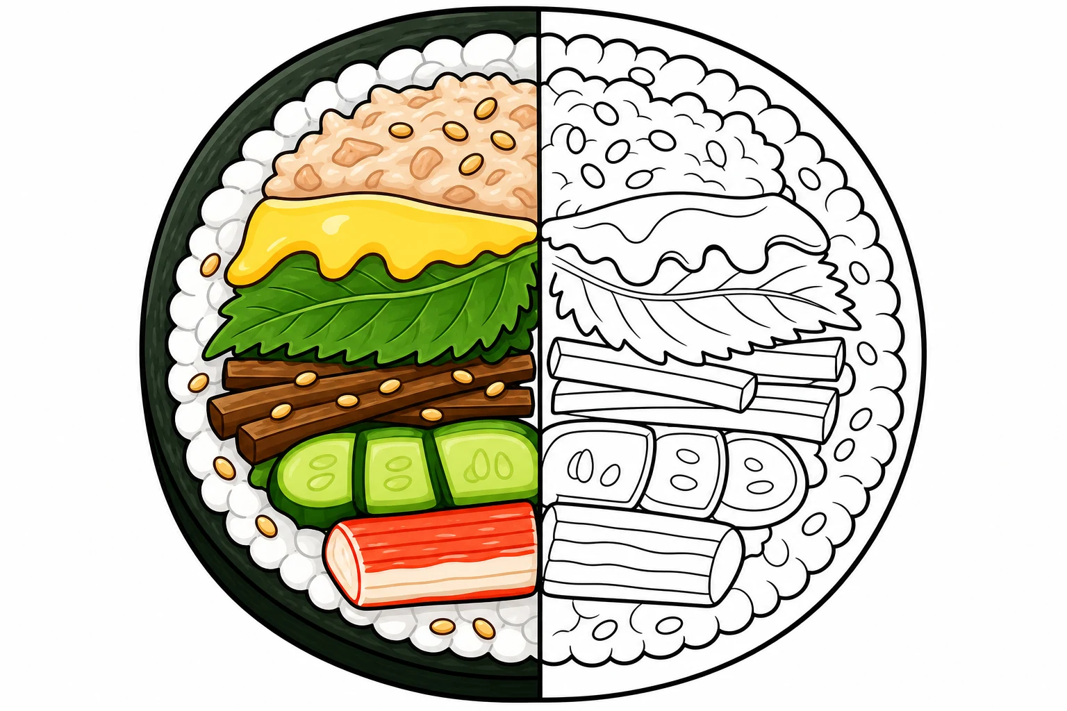 김밥 단면 다양한 재료 색칠 도안 색칠공부 도안