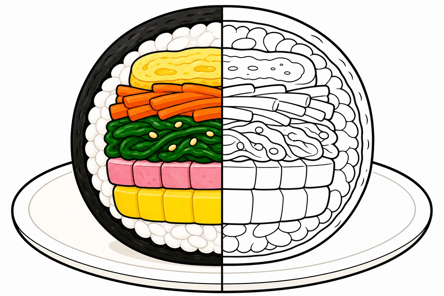 김밥 단면 기본 재료 색칠 도안 색칠공부 도안