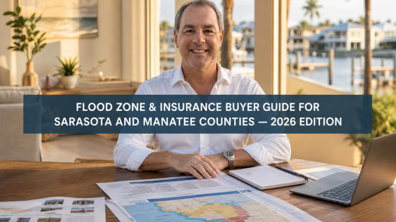 Cover for Flood Zone & Insurance Buyer Guide for Sarasota and Manatee Counties — 2026 Edition