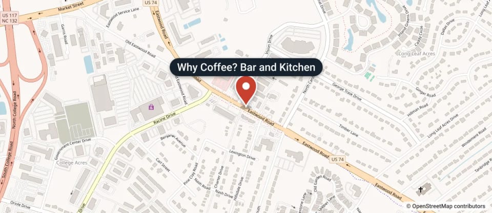 Map showing where Why Coffee? Bar and Kitchen is, 431 Eastwood Rd, Wilmington, NC 28403