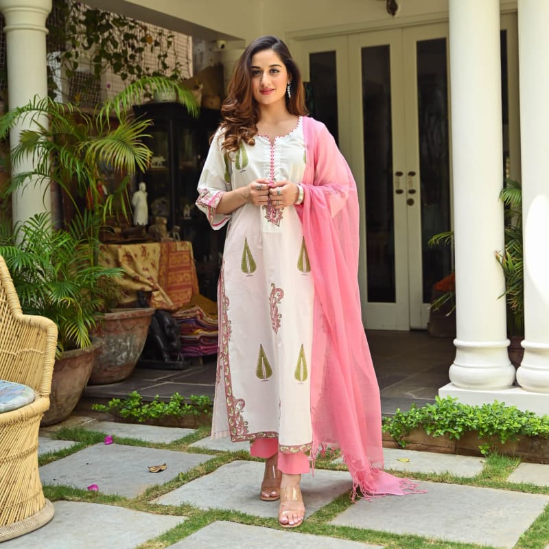 White Pink Ethnic Suit Set (RDSS-02)