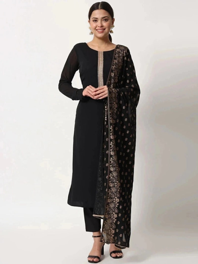 Black Cotton Ethnic Suit Set (RDSS-07)