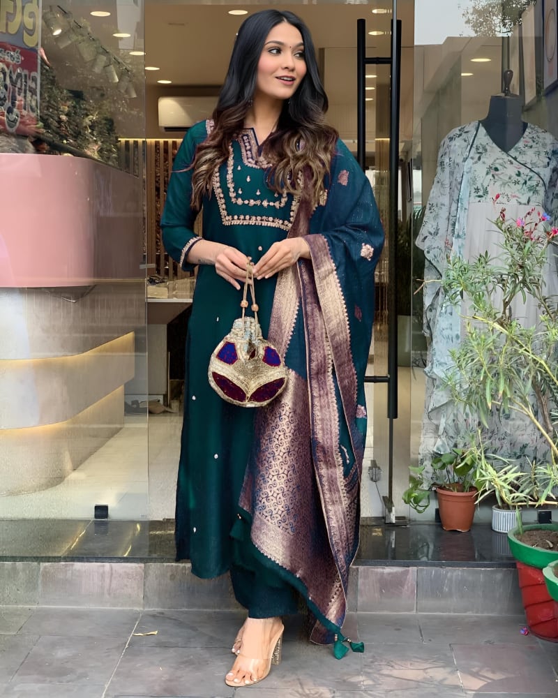 Teal Heritage Silk Salwar Set (RDSS-44)
