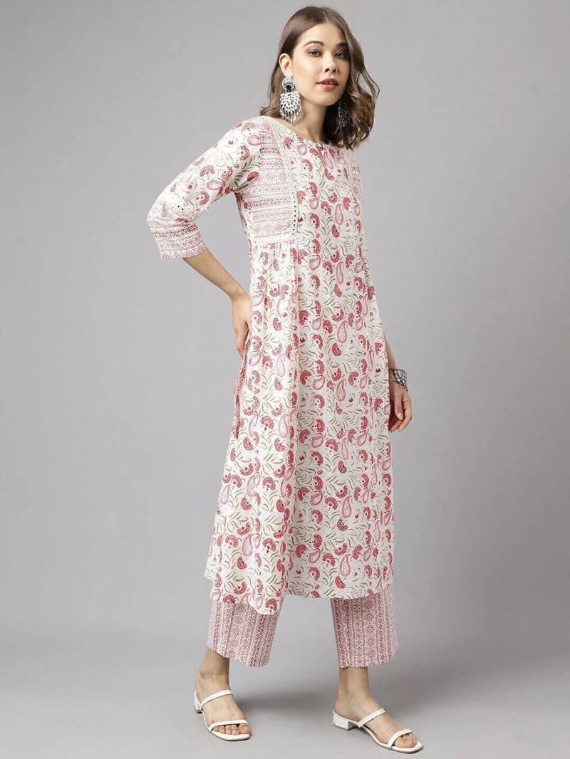 Blush Paisley Printed Cotton Kurtha (RDKS-01)