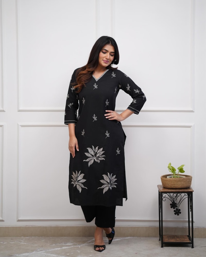 Black Viscose Printed Kurta Set(RDCF-005)