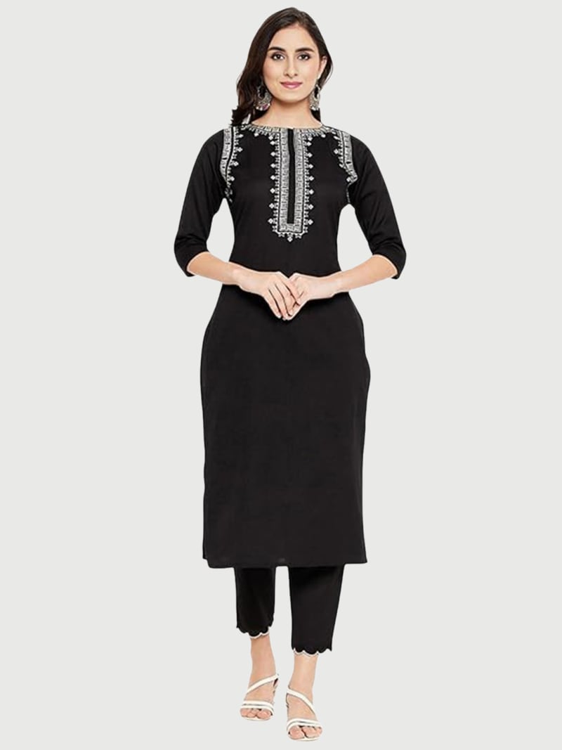 Black Embroidered Cotton Kurta Set(RDCF-007)