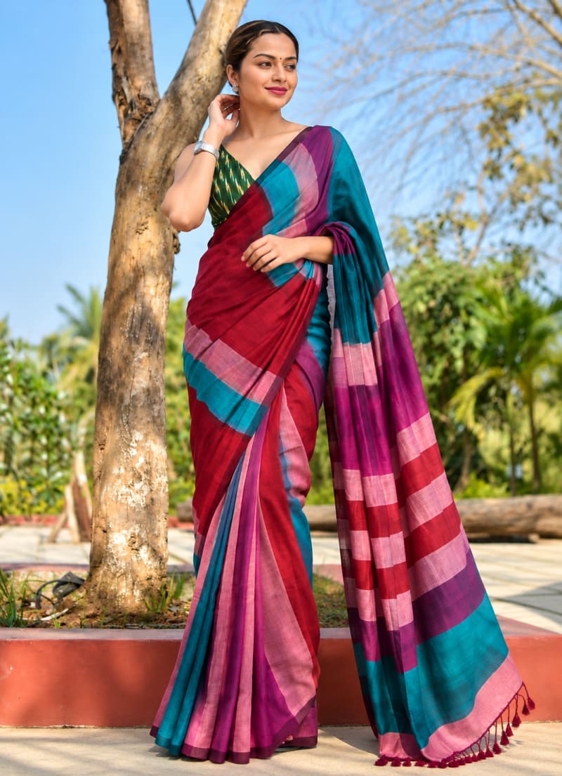 Multicolour Striped Cotton Saree