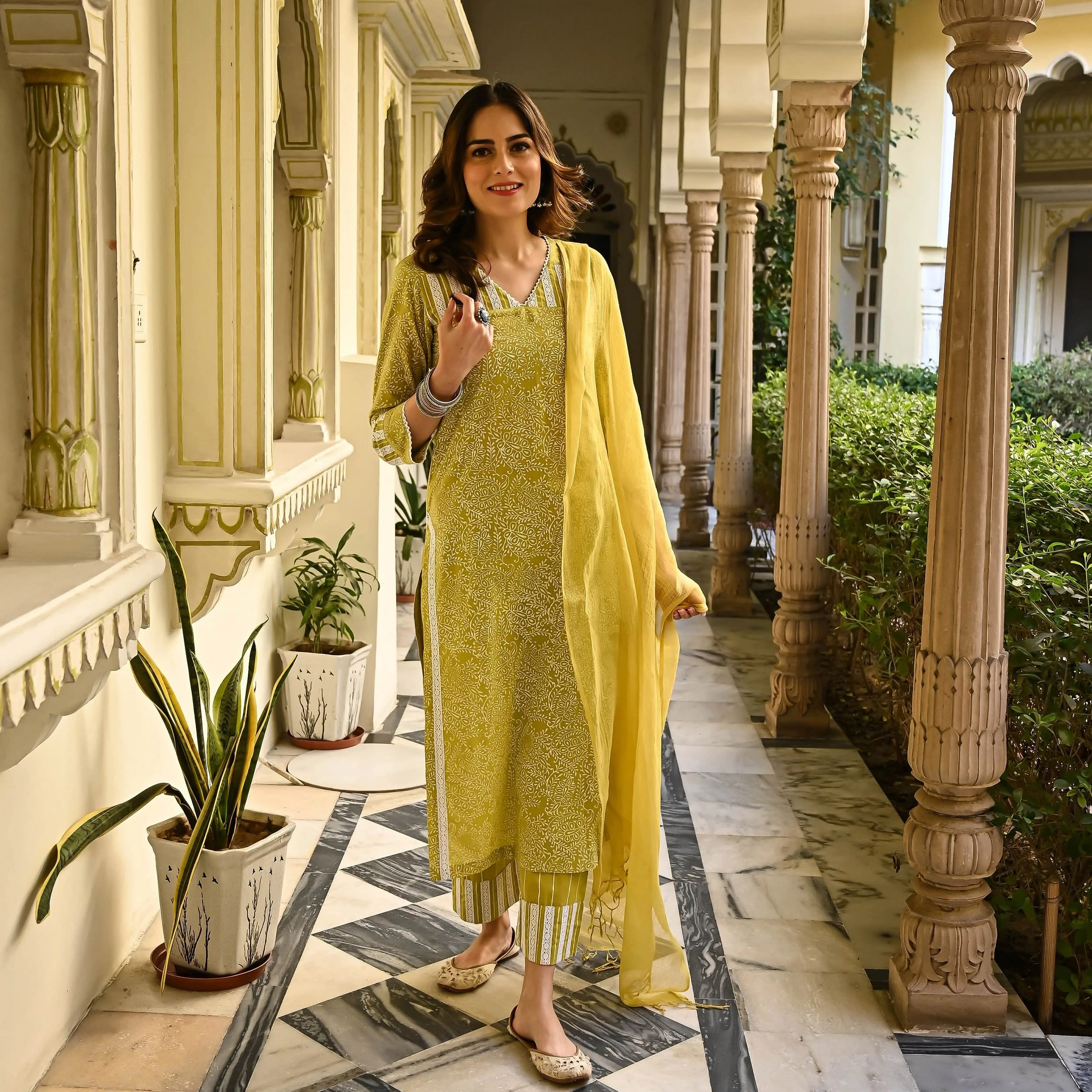 Mustard Printed Cotton Suit Set(RDSS-04)