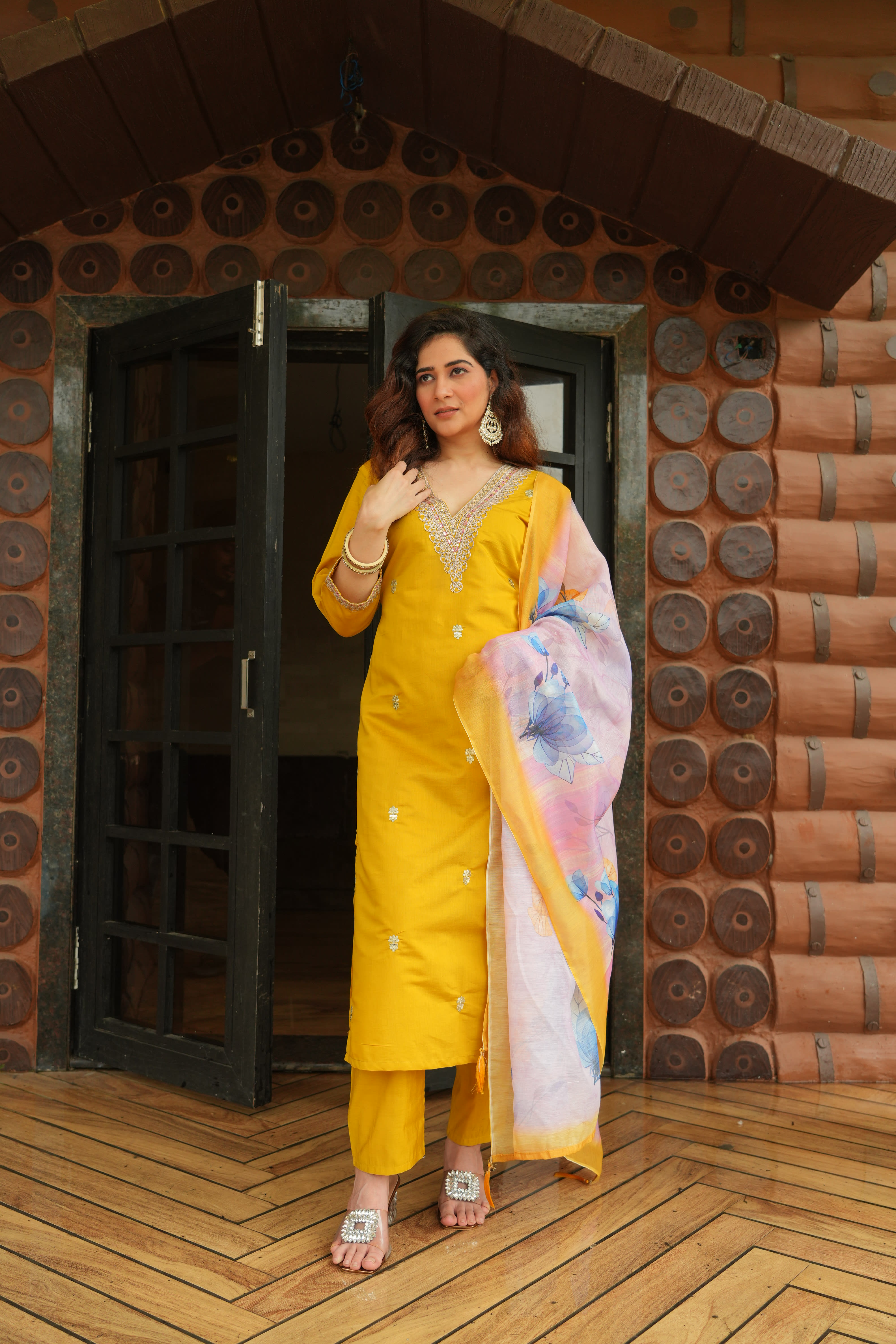 Mustard Roman Silk Suit Set(RDSS-05)