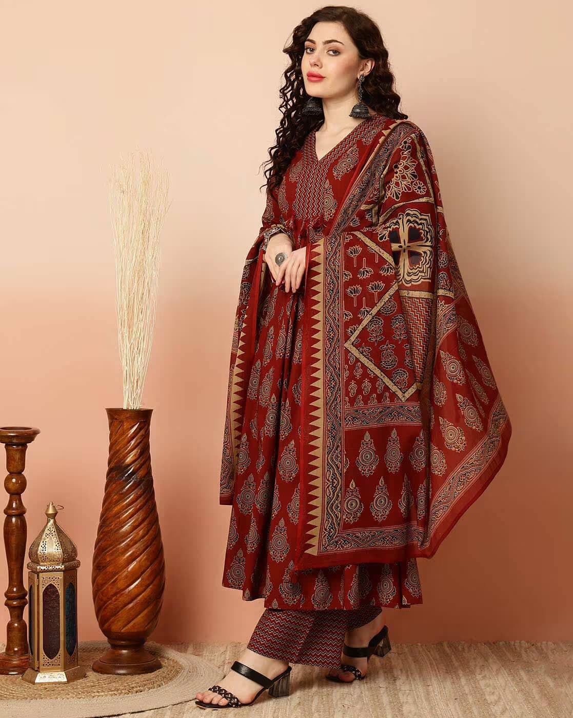 Rust Printed Viscose Suit Set (RDSS-11)