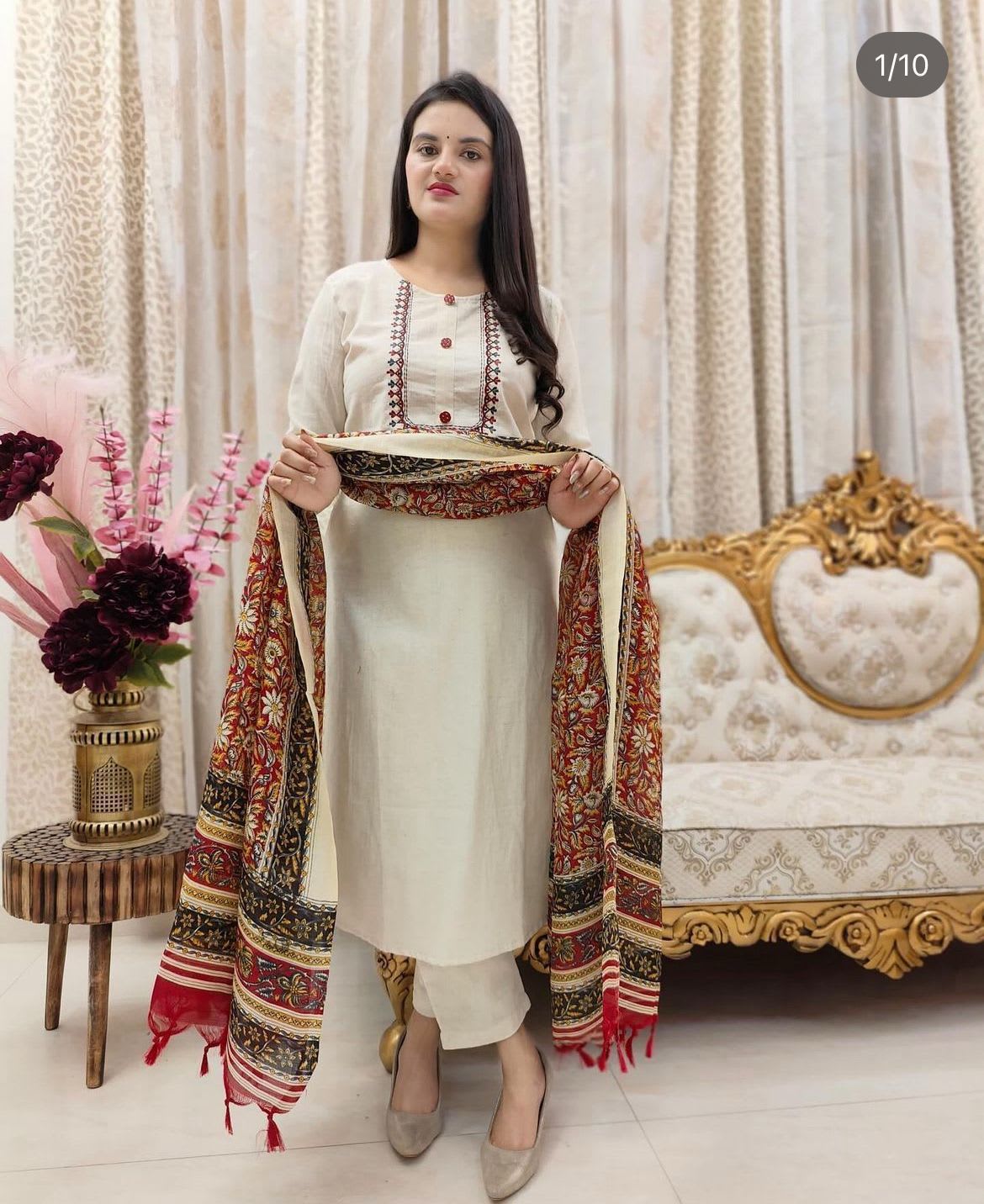 Off White Cotton Suit Set (RDSS-12)