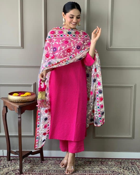Rani Pink Silk Embroidered Salwar Set (RDSS-29)