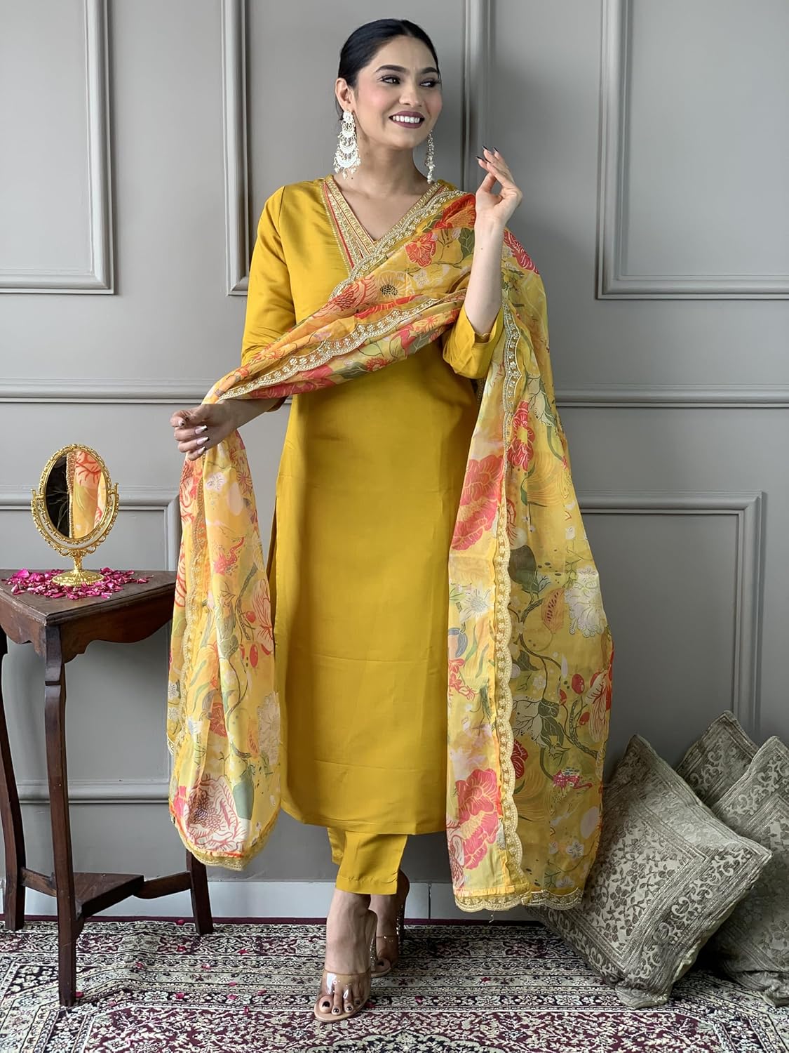 Golden Bloom Silk Floral Salwar Set (RDSS-31)