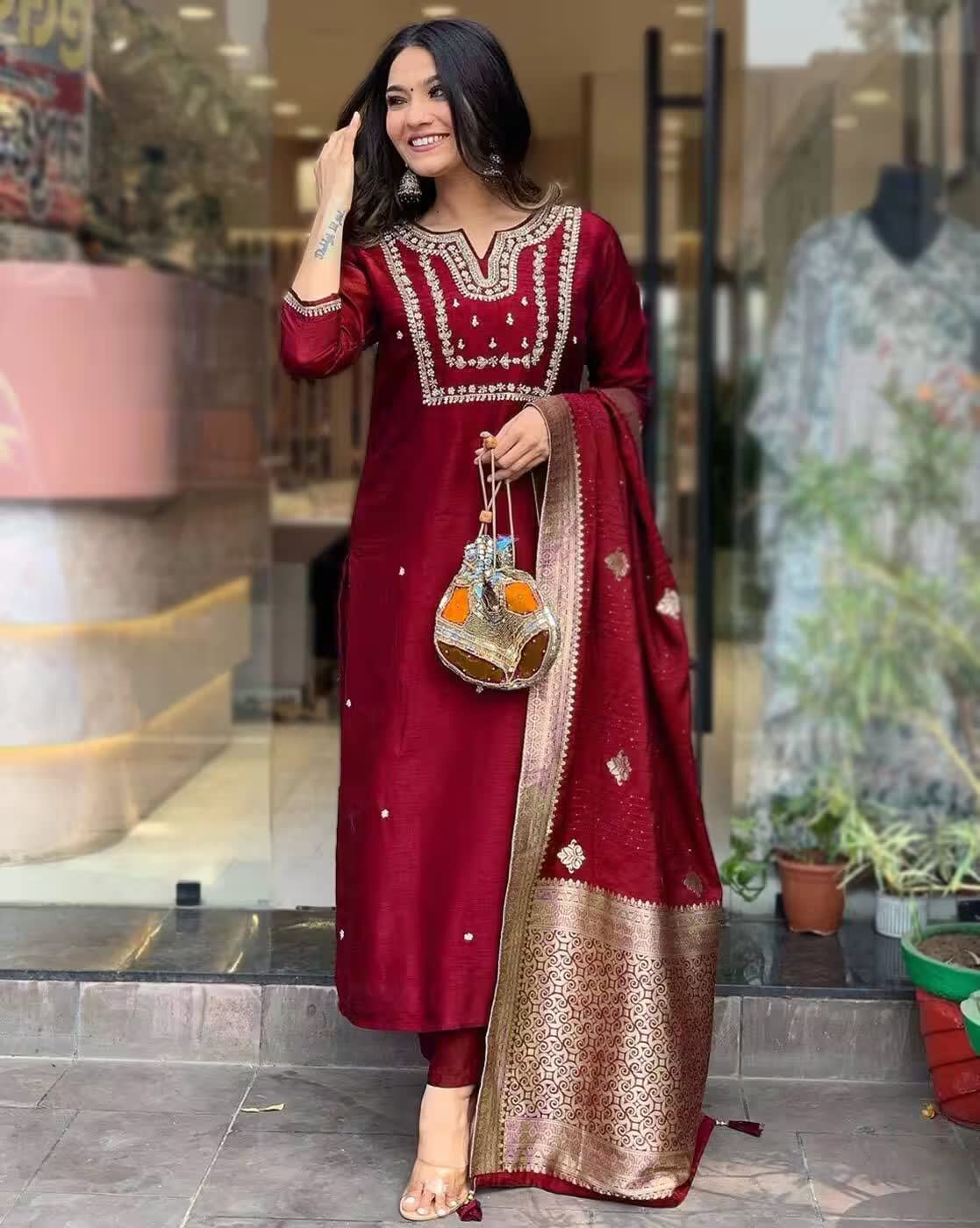 Regal Maroon Silk Salwar Set (RDSS-41)