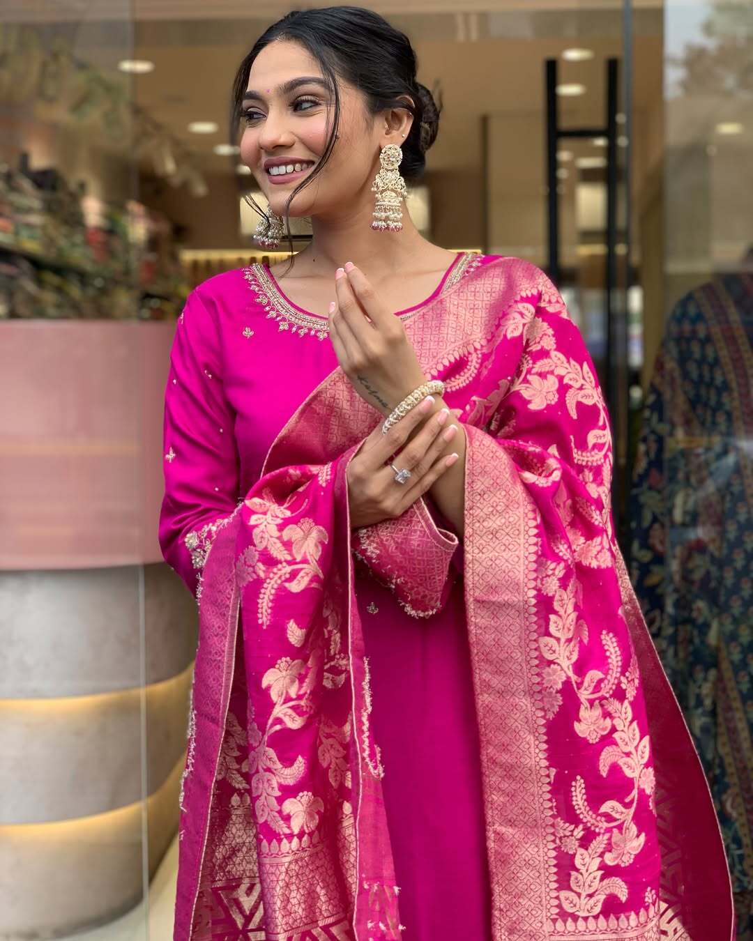Fuchsia Pink Silk Salwar Set with Woven Designer Dupatta (RDSS-56)