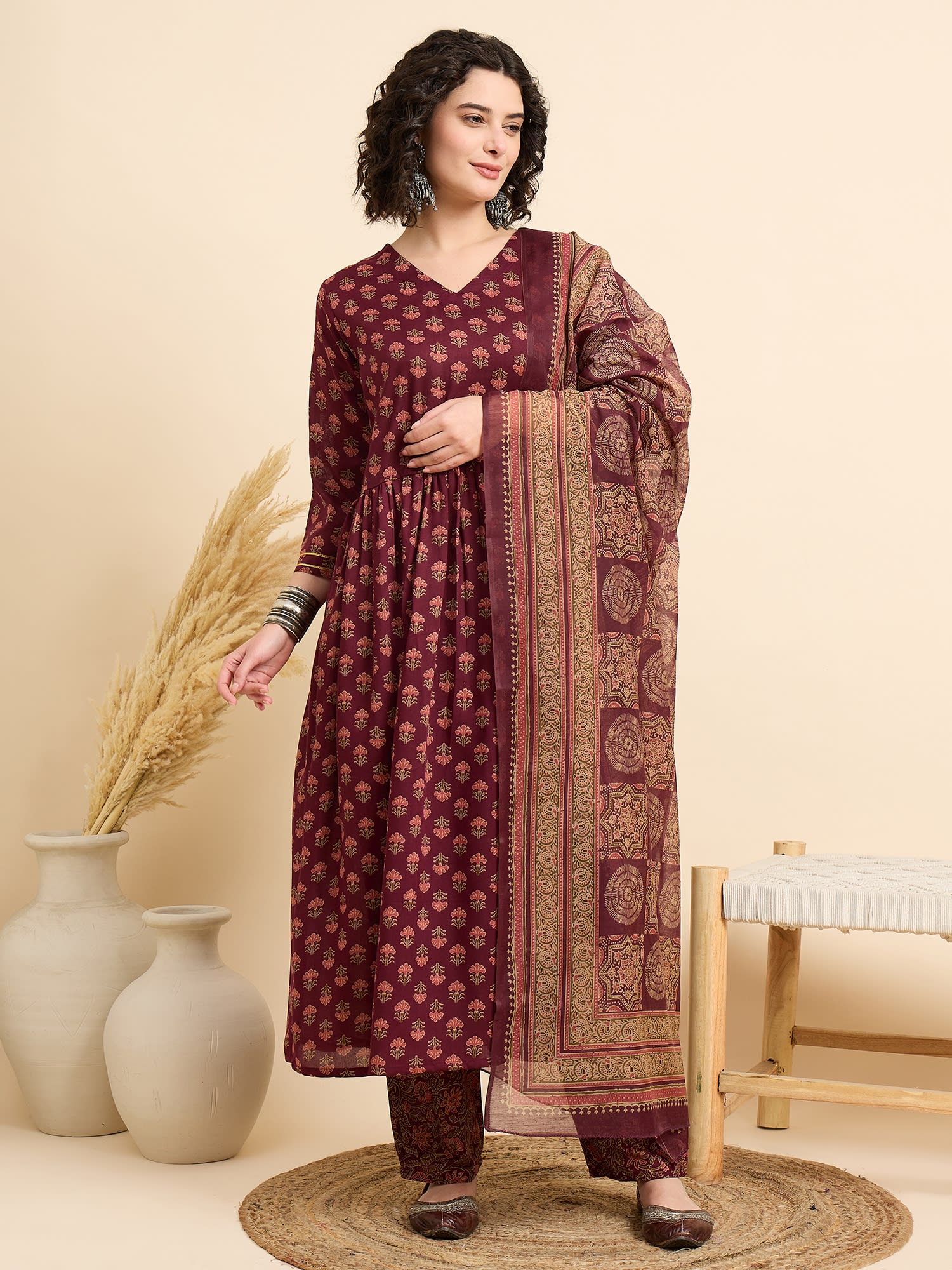 Maroon Ethnic Printed Viscose Salwar Set (RDSS-61)