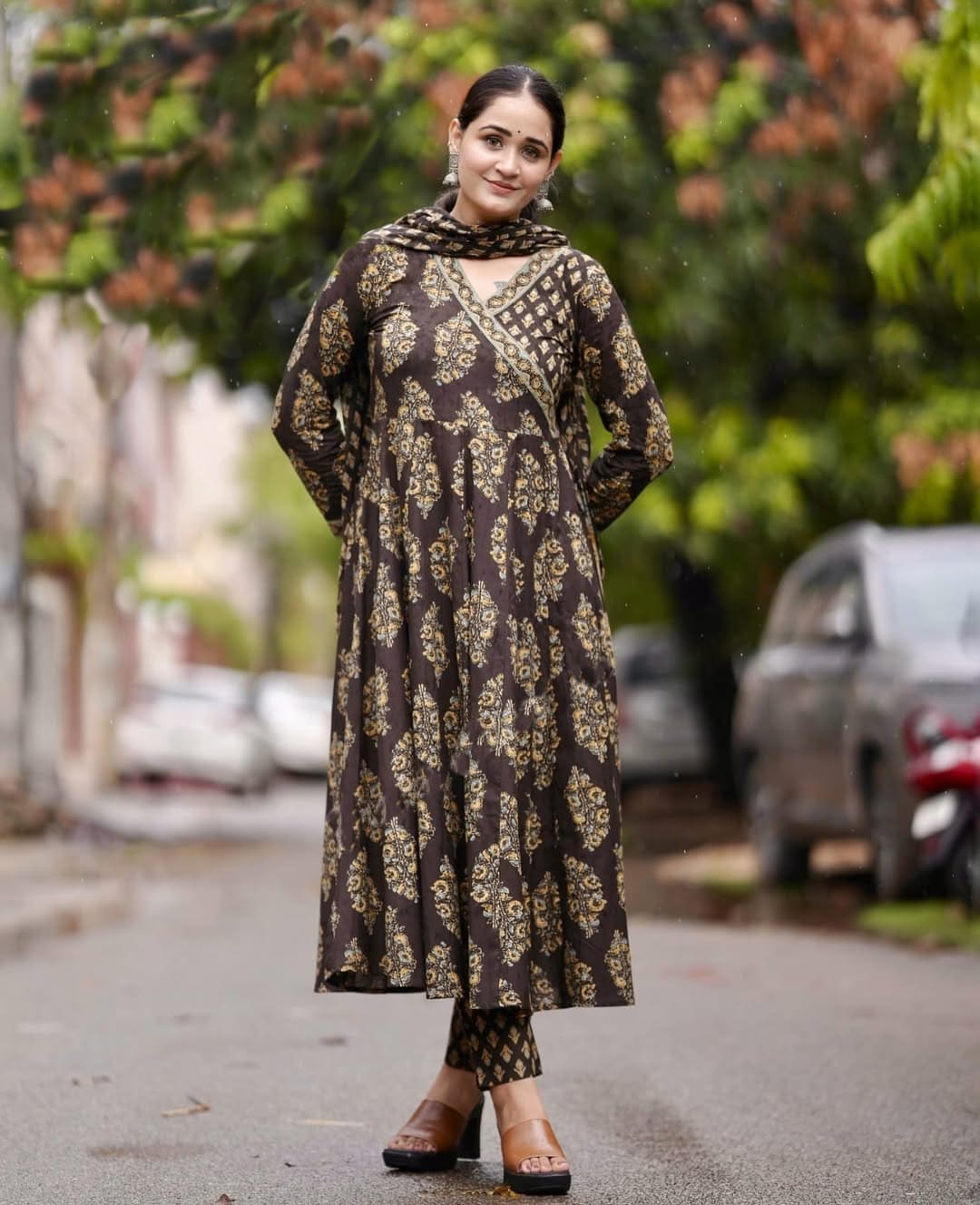Coffee Brown Ethnic Printed Salwar Set (RDSS-64)