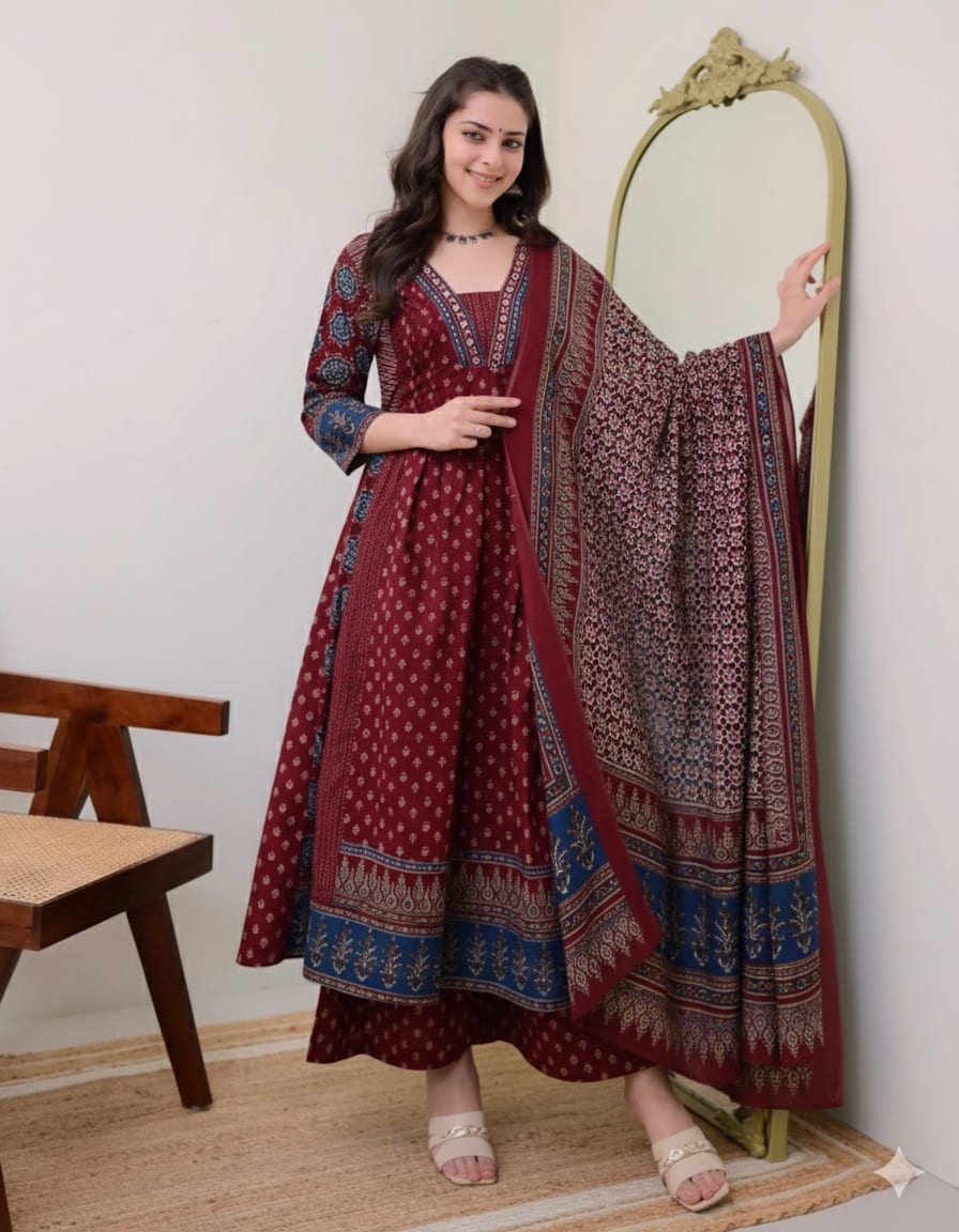 Maroon Heritage Print Viscose Salwar Set(RDSS-65)