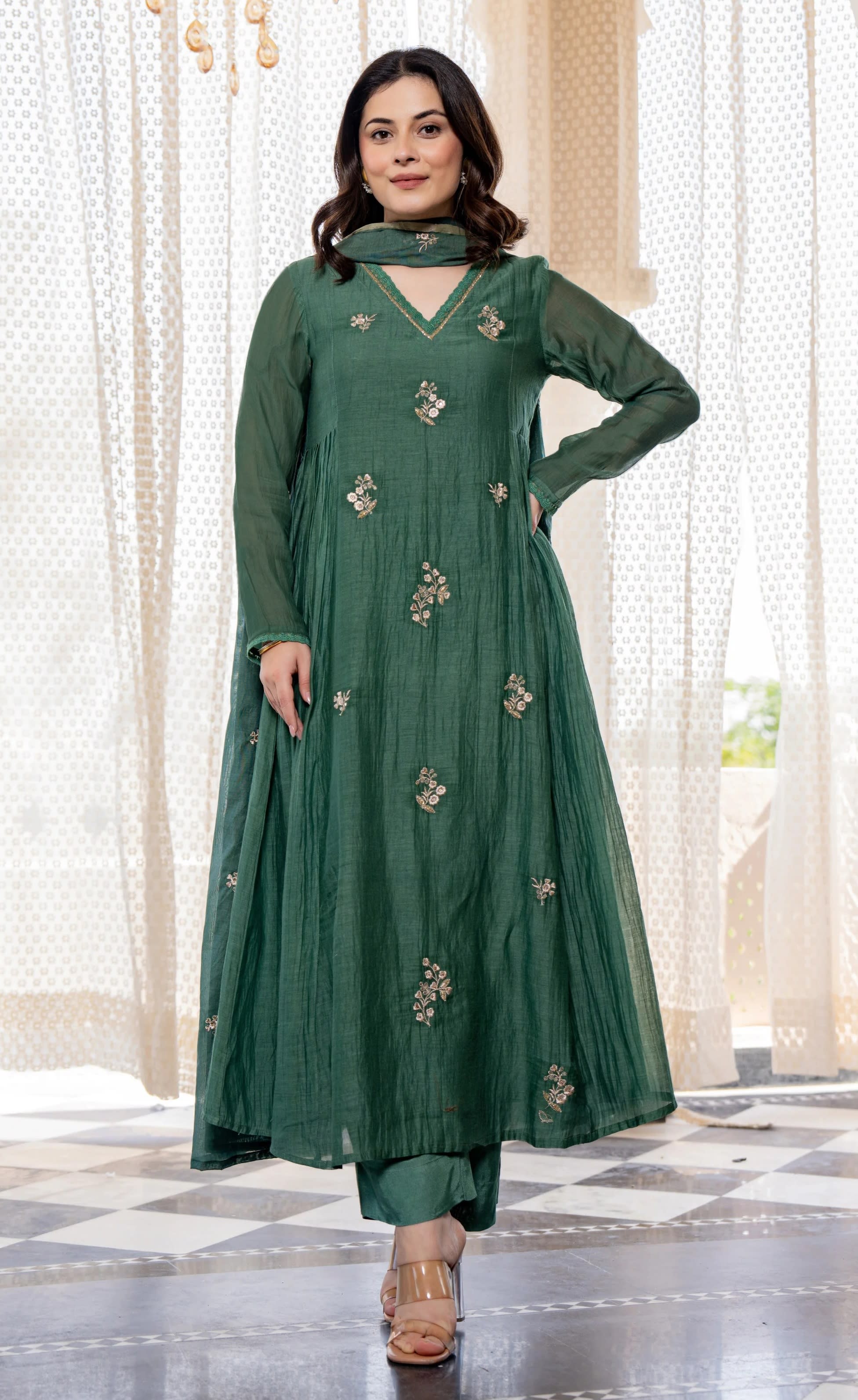 Forest Green Embroidered Viscose Salwar Set (RDSS-68)