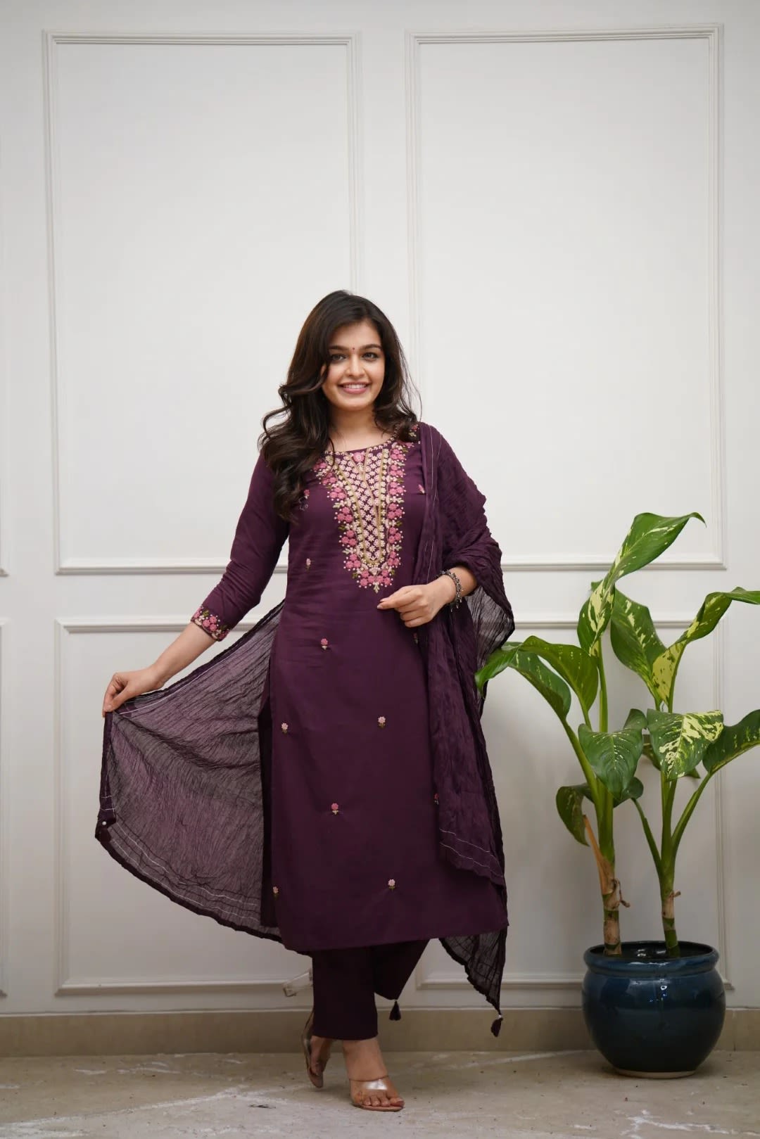 Royal Purple Floral Embroidered Silk Salwar Set (RDSS-70)