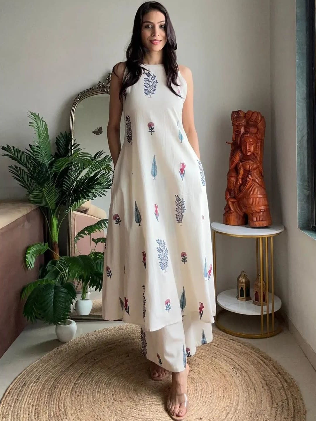 Ivory Blossom Printed Viscose Co-ord Set with Pockets (RDCS-04)