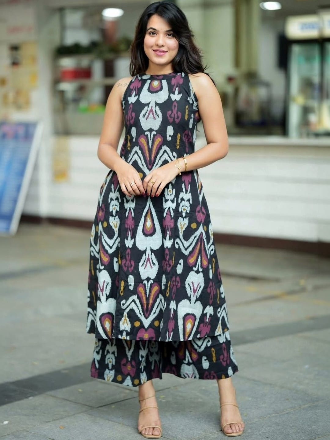 Midnight Ikat Printed Viscose Co-ord Set with Pockets (RDCS-05)