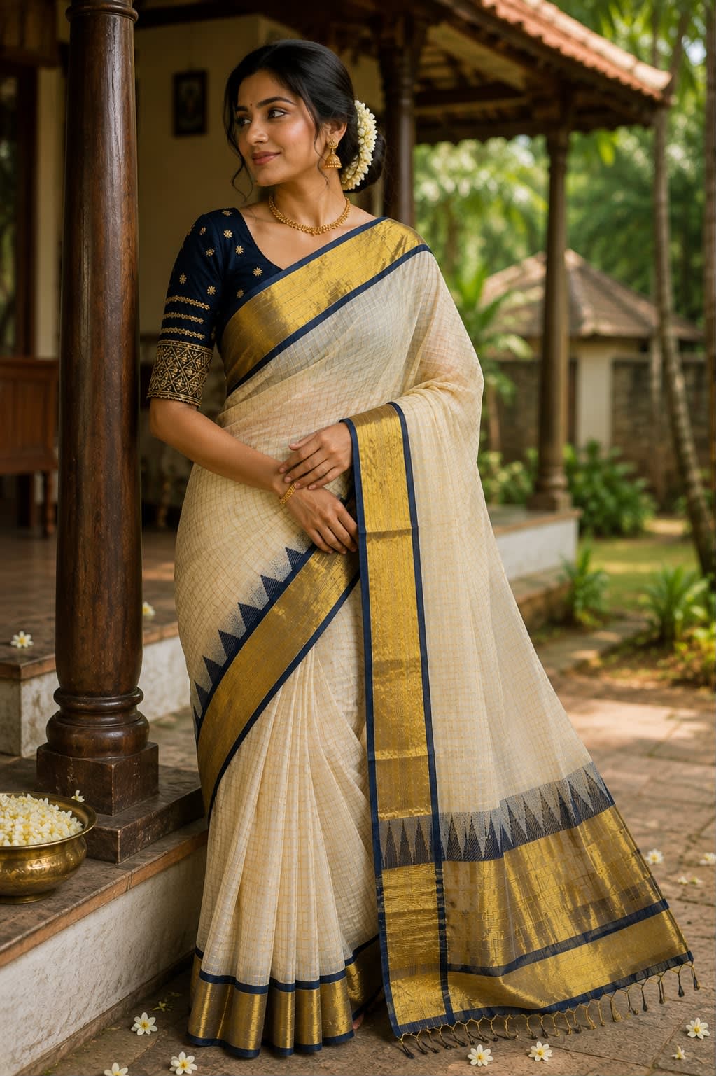 Tissue Set Saree – Classic Navy Blue & Gold Elegance(RDS-115)