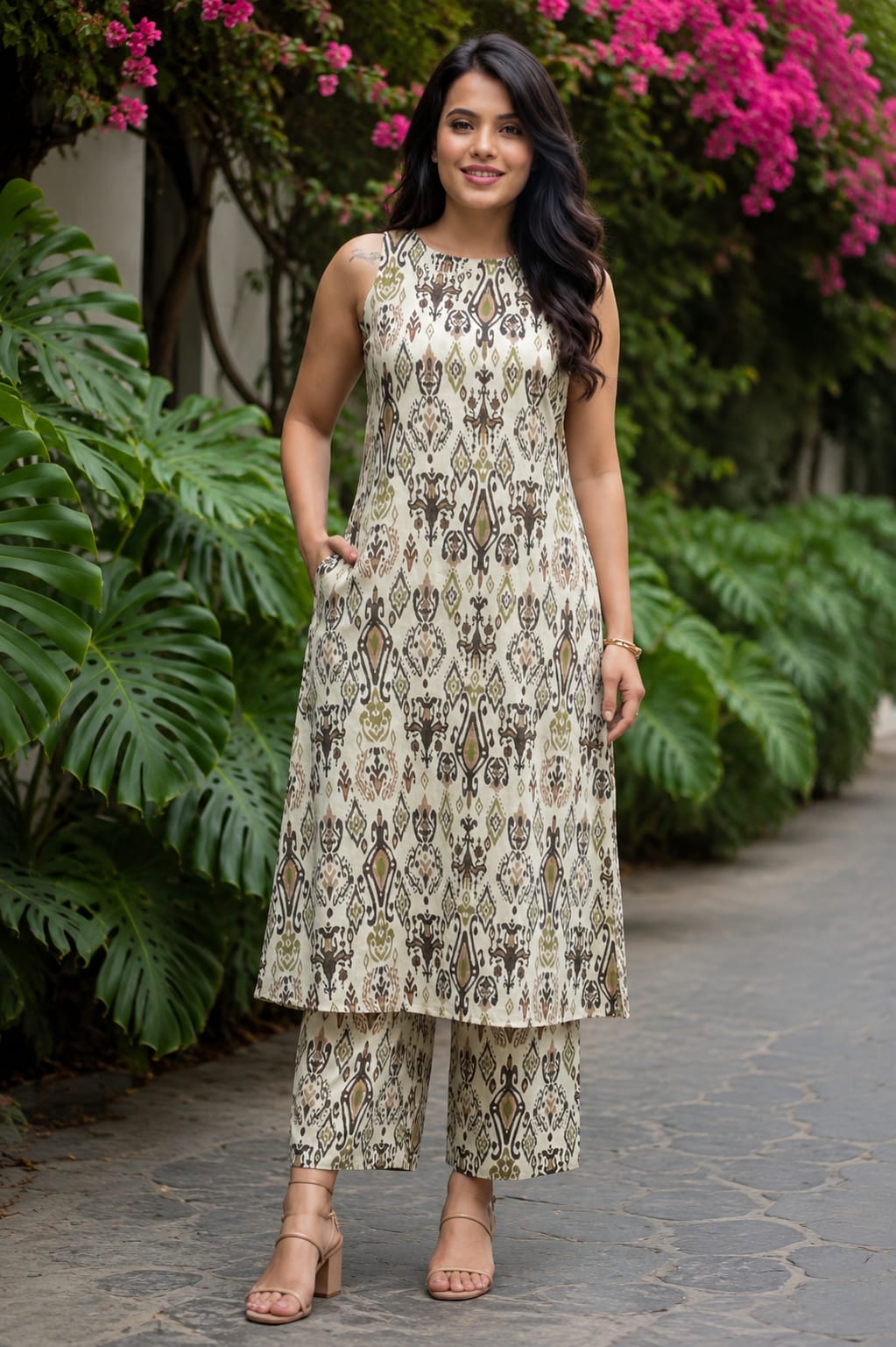 Ivory Ikat Print Cotton Co-ord Set(RDCS-016)