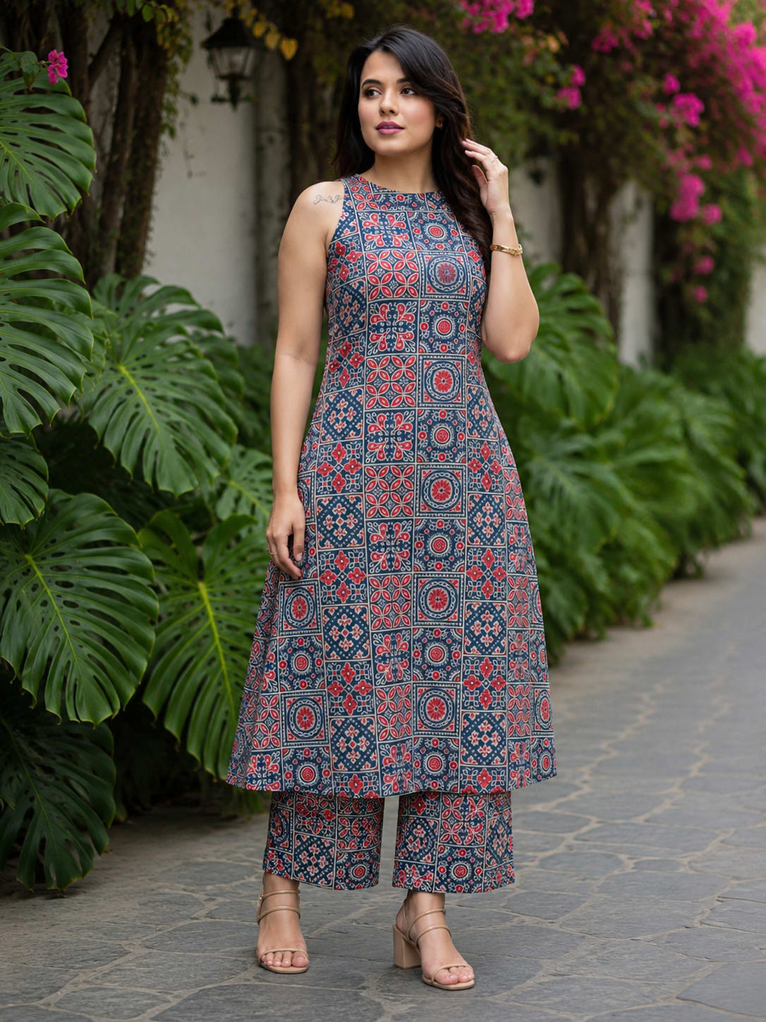Navy & Red Printed Cotton Co-ord Set(rdcs-012)