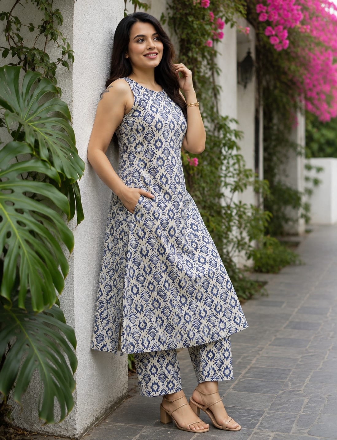 Blue & Ivory Printed Cotton Co-ord Set(RDCS-011)