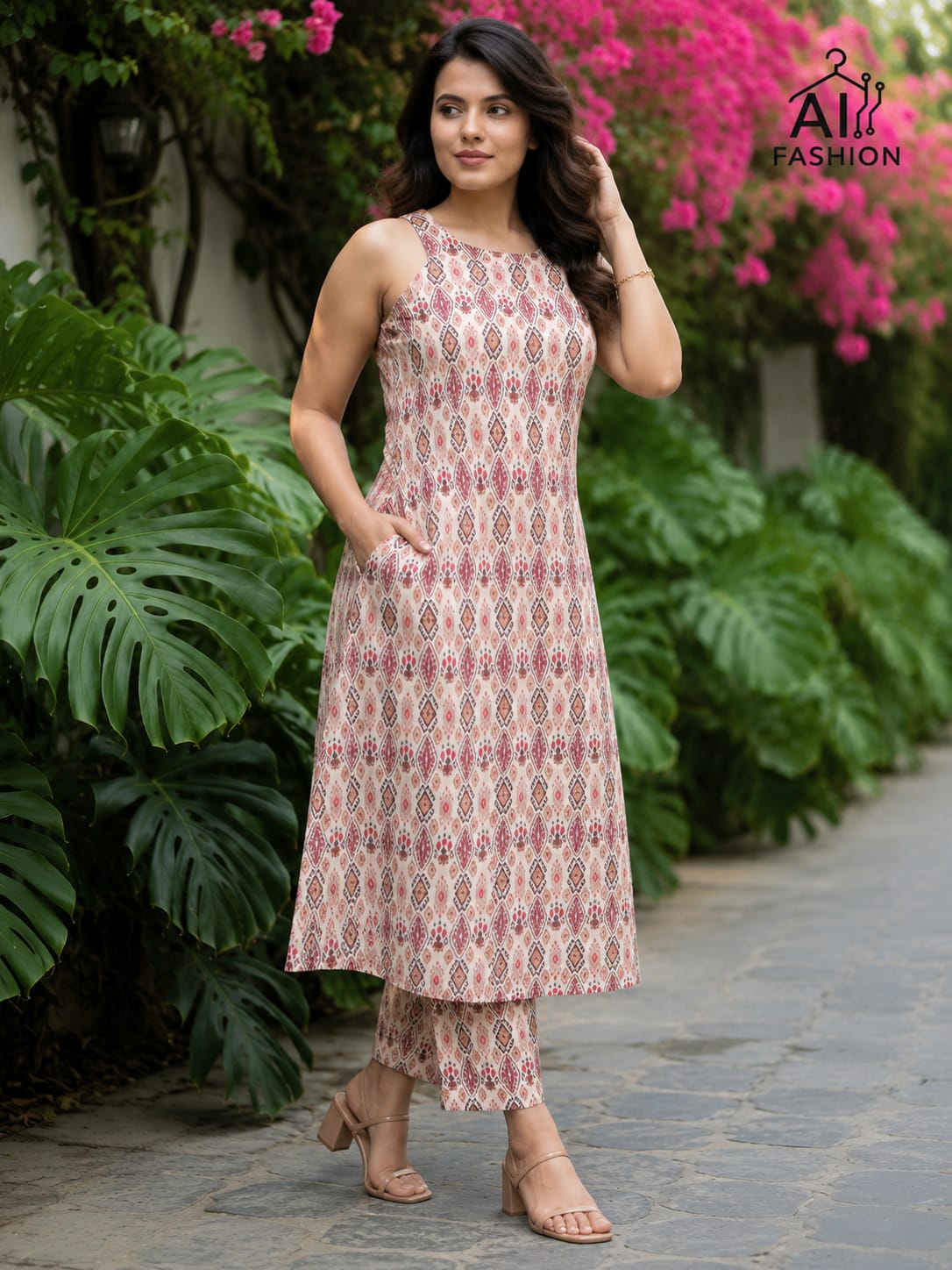 Cream & Maroon Printed Cotton Co-ord Set(RDCS-018)