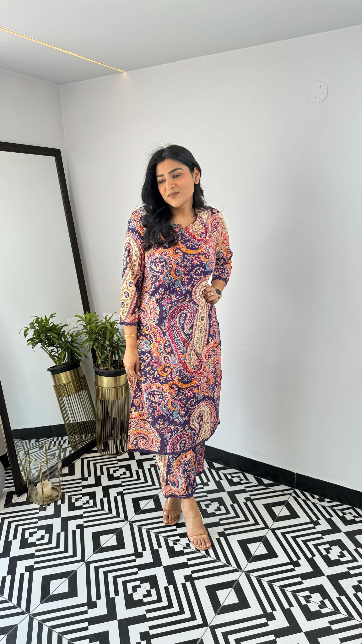 Purple Paisley Printed Viscose Co-ord Set(RDCF-003)