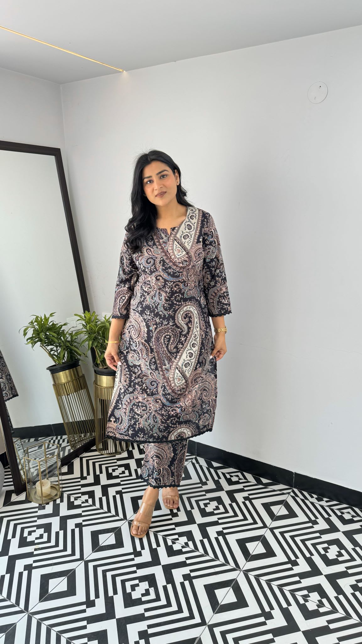Black Paisley Printed Viscose Co-ord Set(RDCF-011)