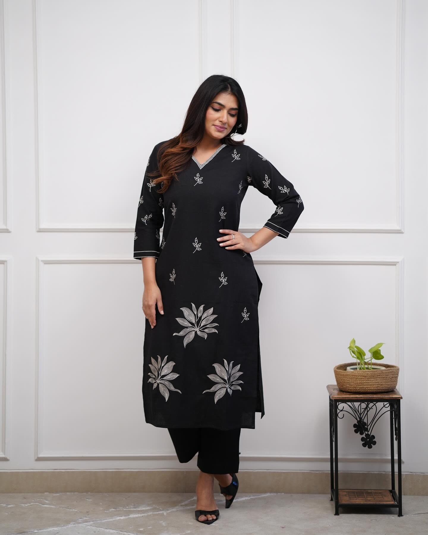 Black Viscose Printed Kurta Set(RDCF-005)