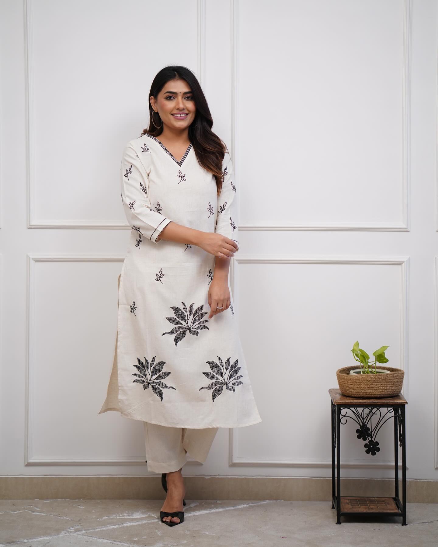 Ivory Printed Viscose Kurta Set(RDCF-006)