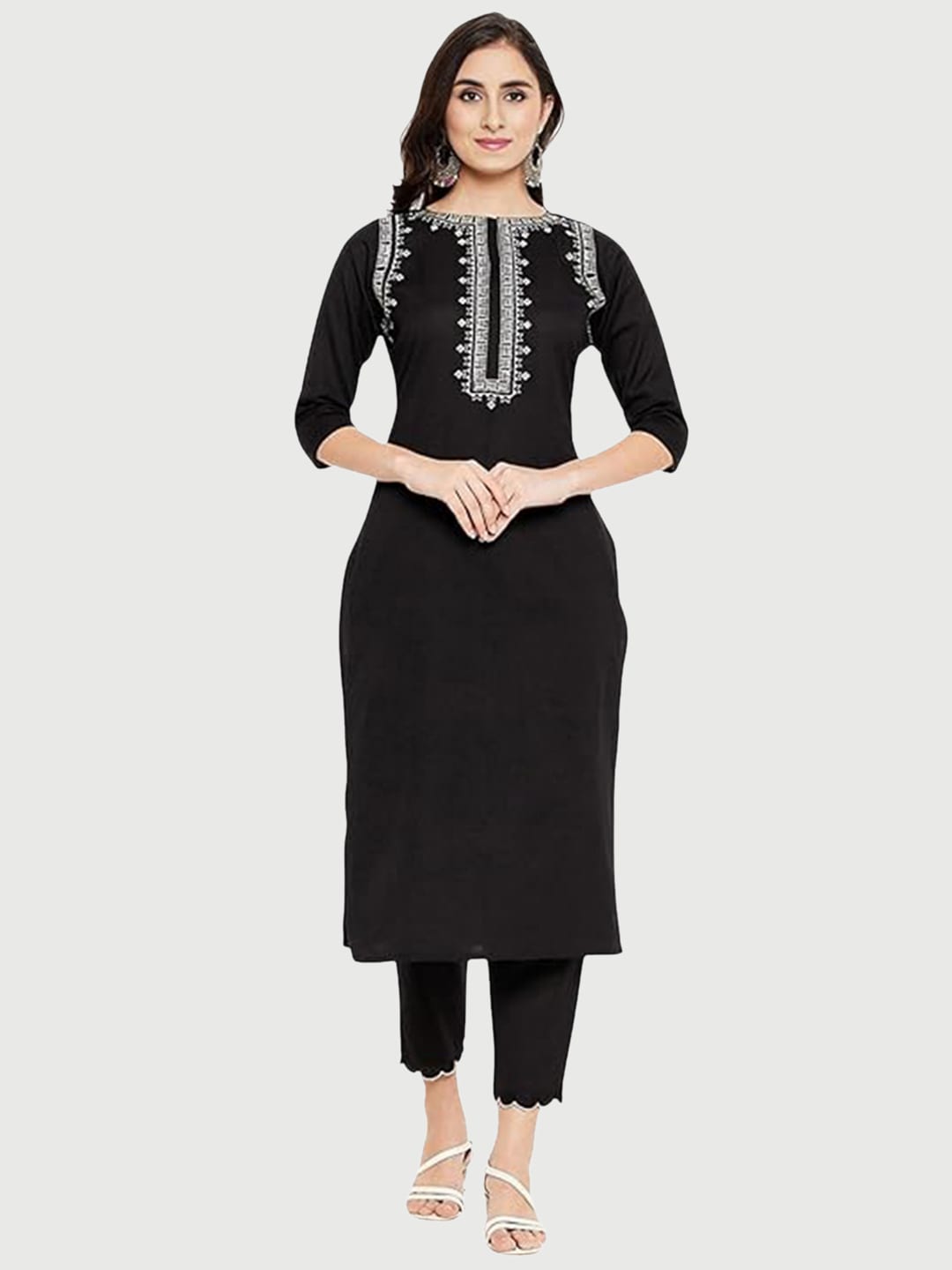 Black Embroidered Cotton Kurta Set(RDCF-007)