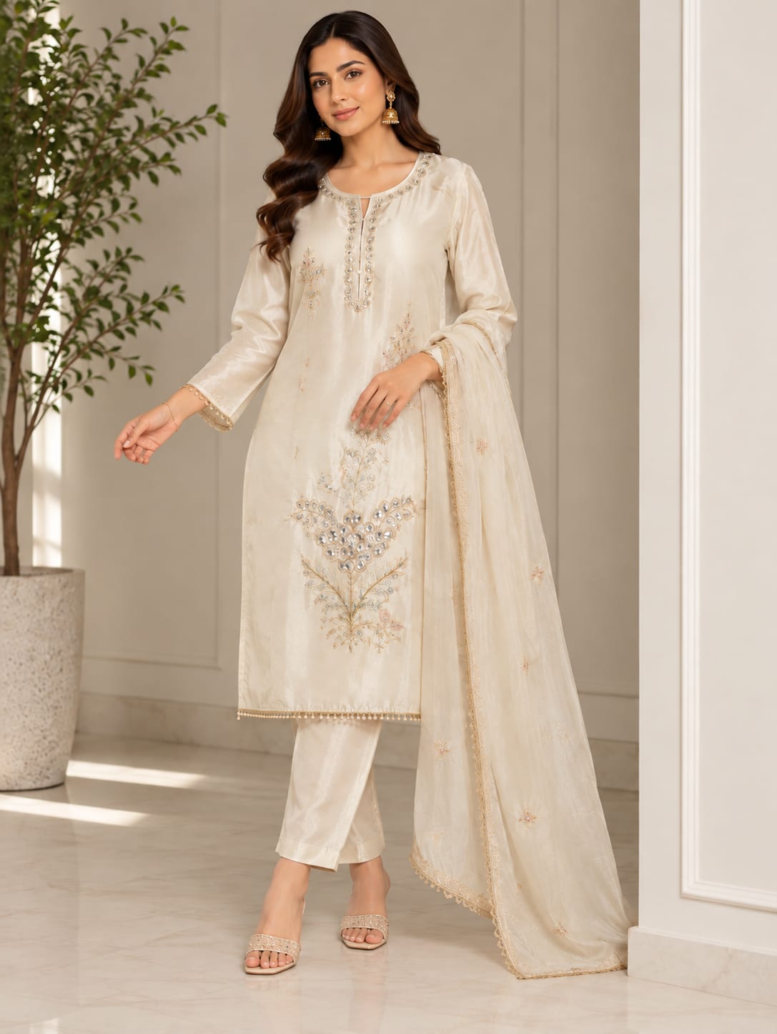 Ivory Embroidered NV Stretch Salwar Set