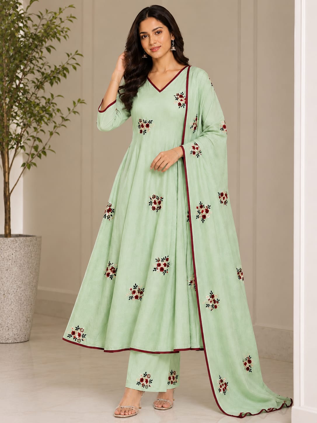 Mint Green Embroidered Anarkali Salwar Set